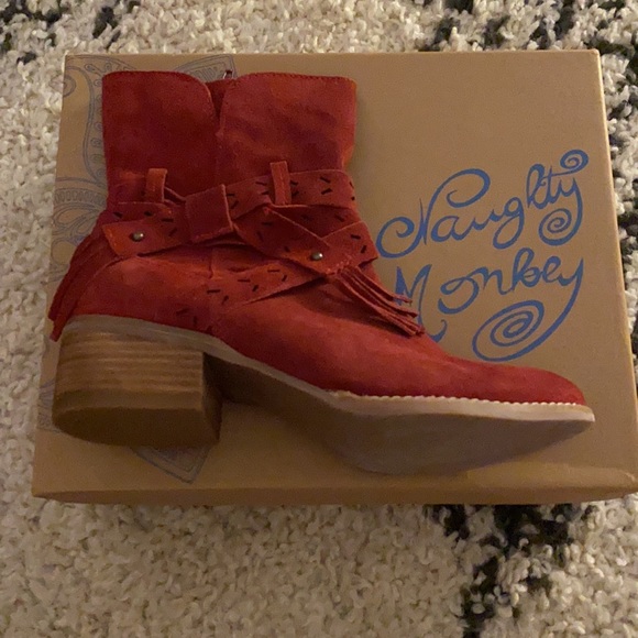 Brand New In Box Naughty Monkey Red Suede Boots - Picture 5 of 13